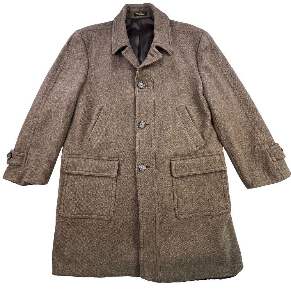 Vintage Chaps Ralph Lauren Overcoat Men’s 42 L Brown Wool Long Coat Designer